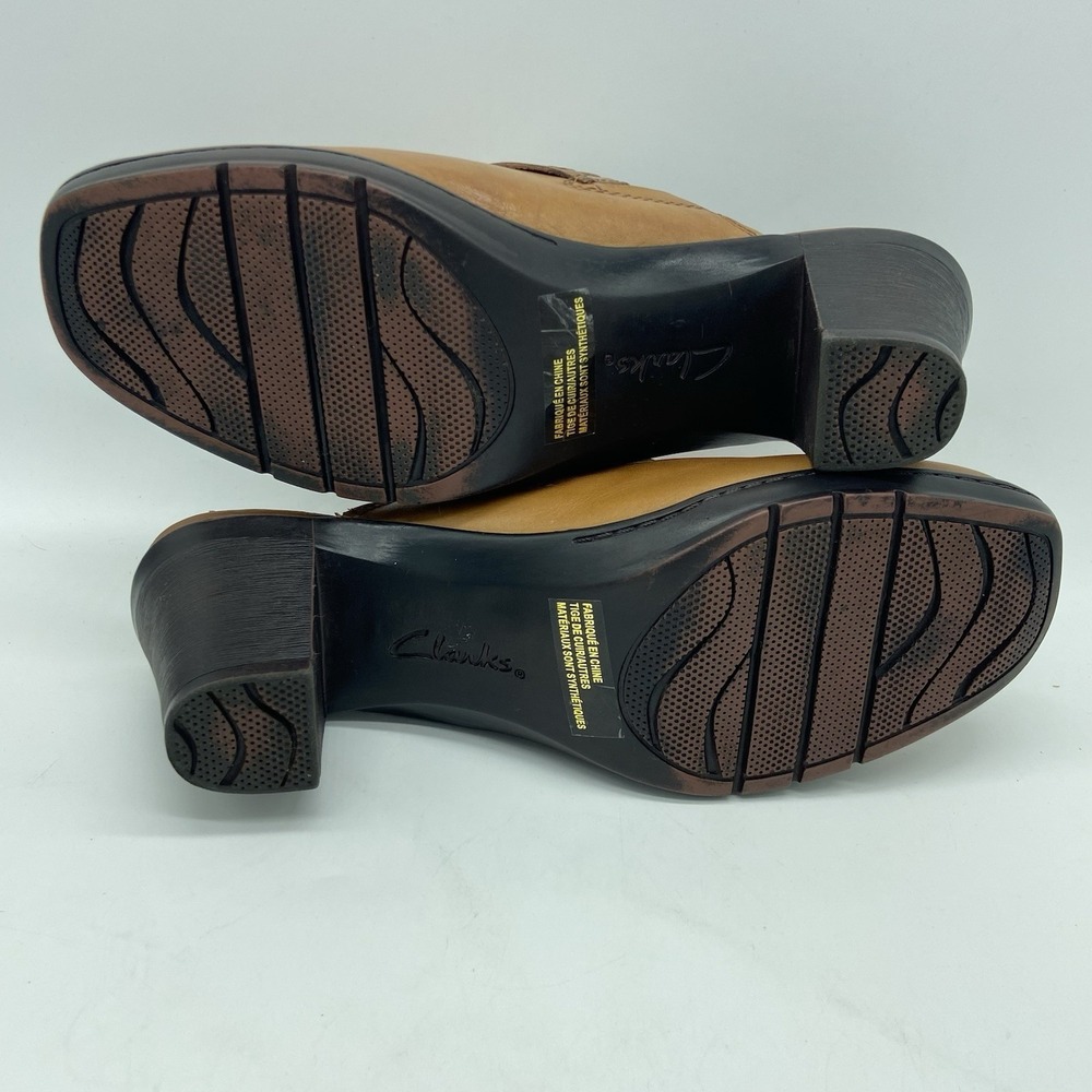 Clarks Bendables Clogs Shoes Women 7.5 Mule Brown Leather Slip On Casual Heels - Picture 11 of 16